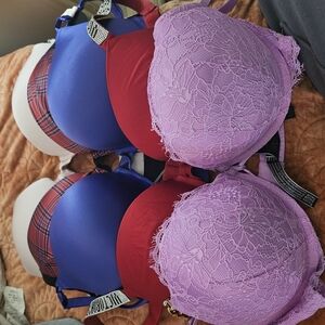Size 36c And 38 C 5 Bras Lace and Plaid Women's Intimates Set - Purple and Red